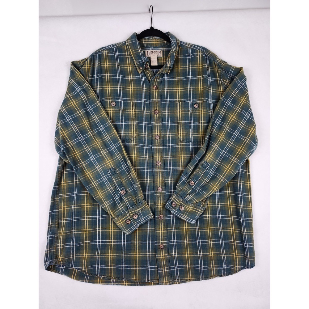 Duluth Trading Co Button-up Work Shirt Mens XL/TALL Green Plaid Long Sleeve EUC